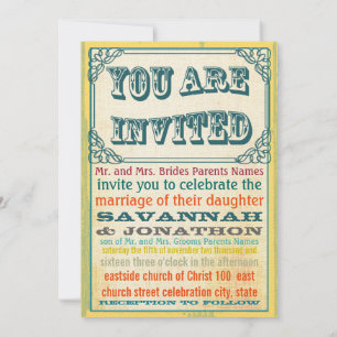 Invitation Style poster vintage Aqua Orange Canneberge Jaune