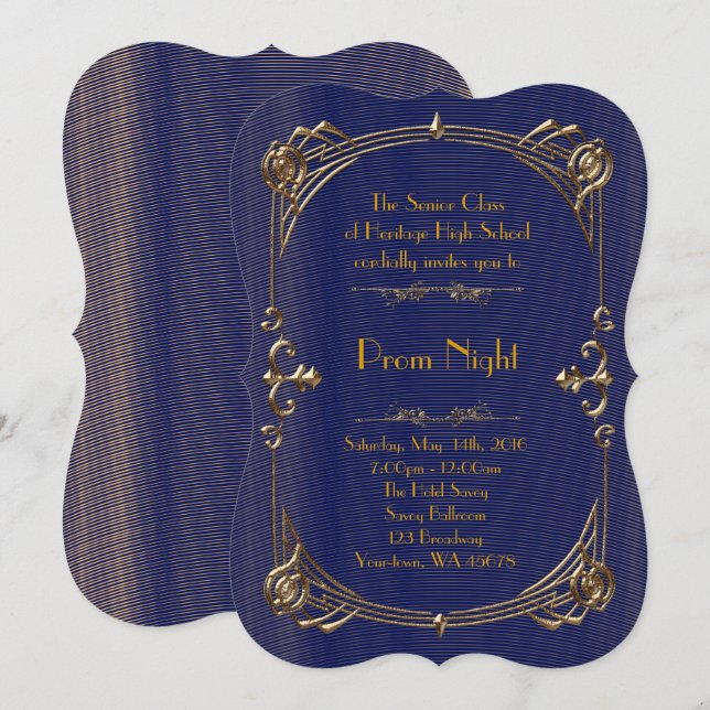 Invitation Style Prom Night Empire, Mélange d'or, marine, chi (Devant / Derrière)