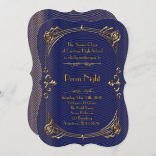 Invitation Style Prom Night Empire, Mélange d'or, marine, chi