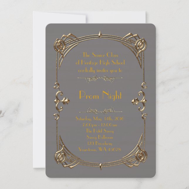 Invitation Style Prom Night Empire, Or fondu, gris (Devant)