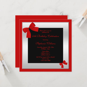 Invitation Style Red Bows & Silver encadré Anniversaire 