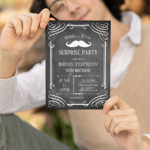 Invitation Style rétro Mustache Chalkboard Hommes B'day Party
