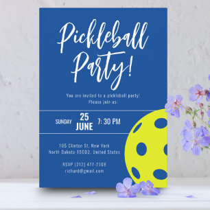 Invitation Style Rétro Néon Bleu Thème Pickleball Anniversair