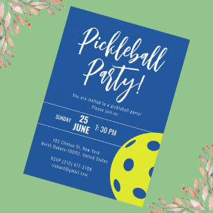 Invitation Style Rétro Néon Bleu Thème Pickleball Anniversair