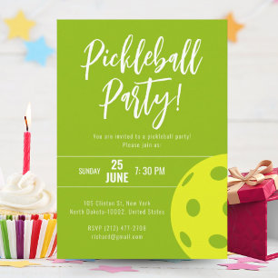 Invitation Style Rétro Neon Lime Thème Pickleball Anniversair