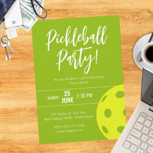 Invitation Style Rétro Neon Lime Thème Pickleball Anniversair