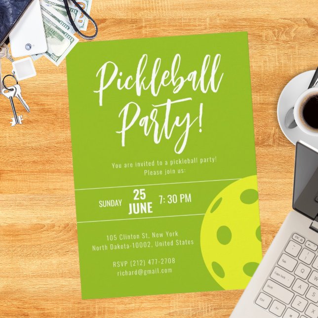 Invitation Style Rétro Neon Lime Thème Pickleball Anniversair (Créateur téléchargé)