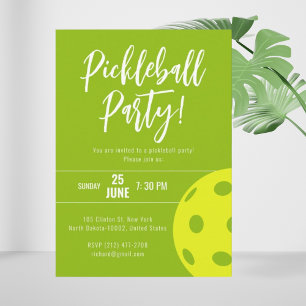 Invitation Style Rétro Neon Lime Thème Pickleball Anniversair
