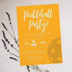 Invitation Style Rétro Neon Orange Thème Pickleball Anniversa