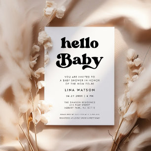 Invitation Style rétro noir & blanc Hello Baby