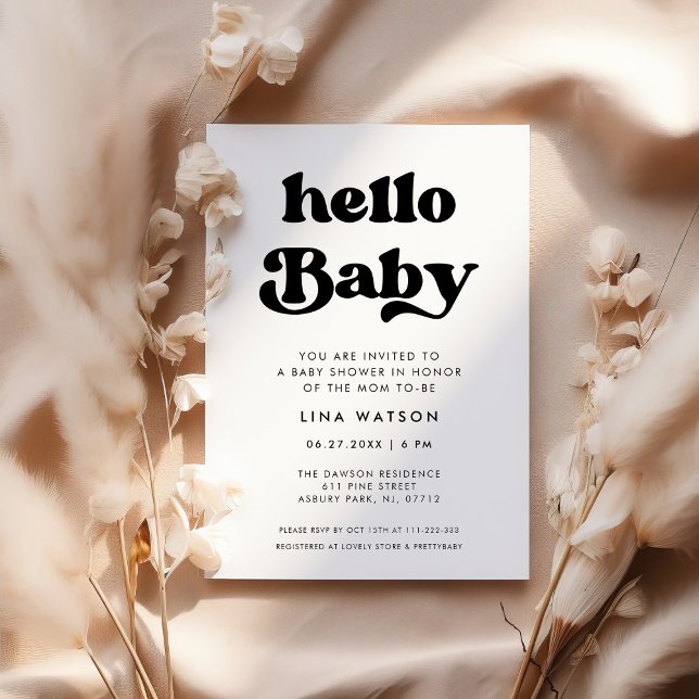 Invitation Style rétro noir & blanc Hello Baby (Créateur téléchargé)
