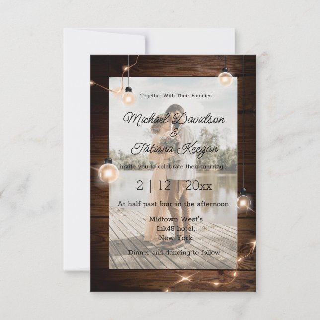 Invitation style rustique feux de bois de campagne mariage ph (Devant)