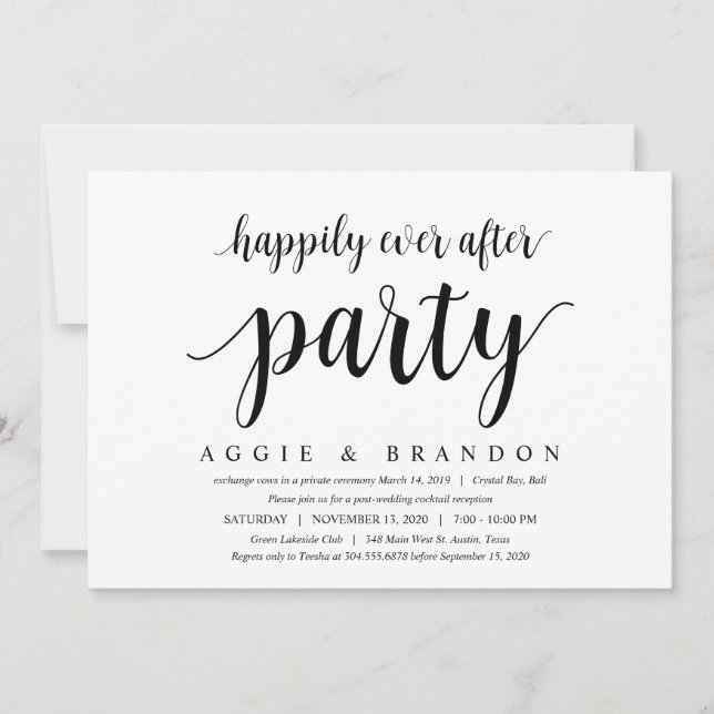 Invitation Style Rustique moderne Cute Black Script, Elopemen (Devant)