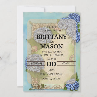 Invitation Style Shabby Chic Classique Hortensia Bleu Vintage