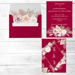 INVITATION STYLE SIMPLE BOHO MAGENTA FLORAL MARIAGE