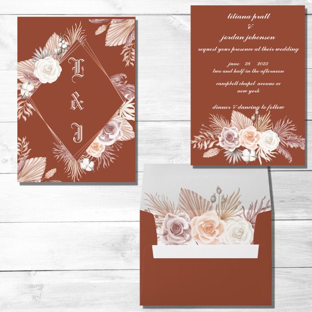 INVITATION STYLE SIMPLE BOHO TERRACOTTA MARIAGE FLORAL (Créateur téléchargé)