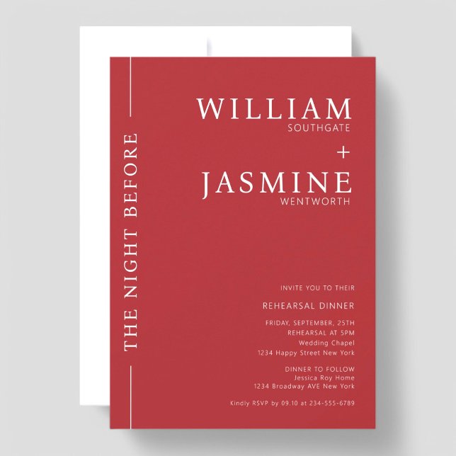 Invitation Style simple moderne typographie dîner de répétiti (modern simple red and white wedding rehearsal dinner invitation )