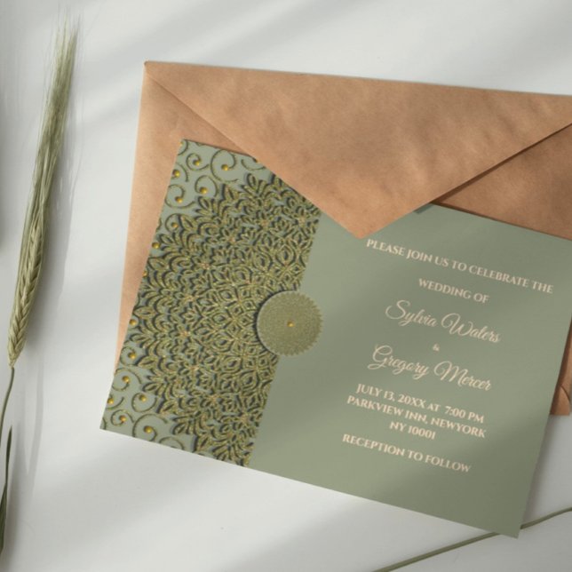 Invitation Style Terre moderne Sage vert & or classicmandala (Créateur téléchargé)