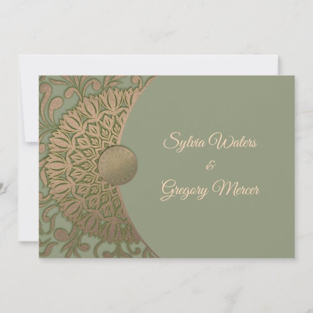 Invitation Style Terre moderne Sage vert & or classicmandala (Devant)