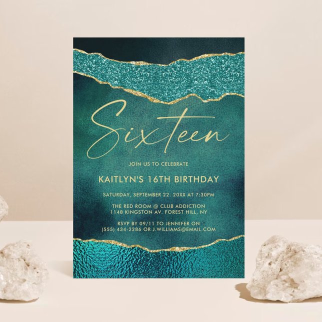 Invitation Style Turquoise & Gold Agate 16e anniversaire (Créateur téléchargé)