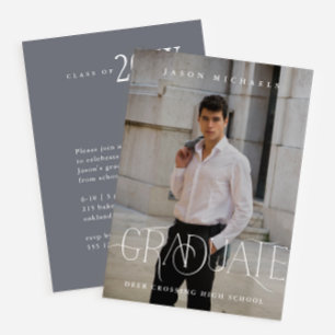 Invitation Style Type Photo Graduation Party Blue