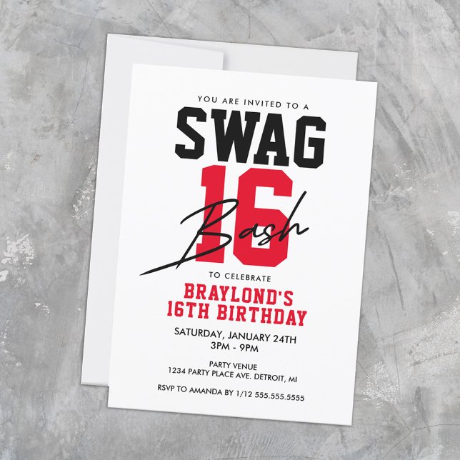Invitation Style Varsity Swag 16 Anniversaire (Créateur téléchargé)