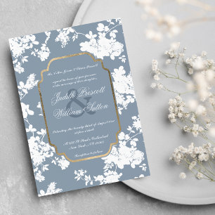 Invitation Style vintage Dusty Bleu Or Blanc Floral Mariage