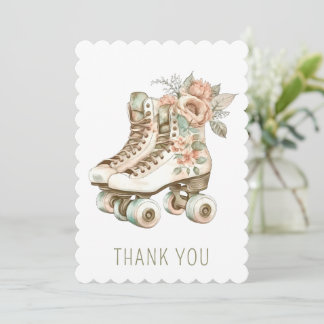 Invitation Style Vintage Floral Retro Roller Skates Design
