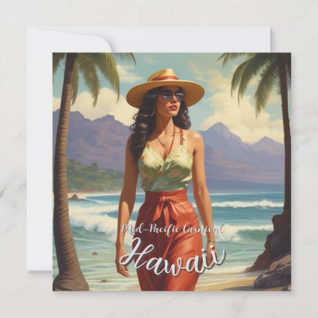 Invitation Style vintage Hawaiian Travel Honolulu Mid-Pacific (Devant)