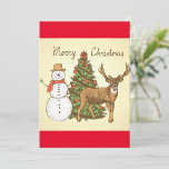 Invitation Style vintage Joyeux Noël<br><div class="desc">Une scène de noël vintage avec un arbre un bonhomme de neige et un renne. Cette conception semble vraiment efficace sur ces invitations</div>