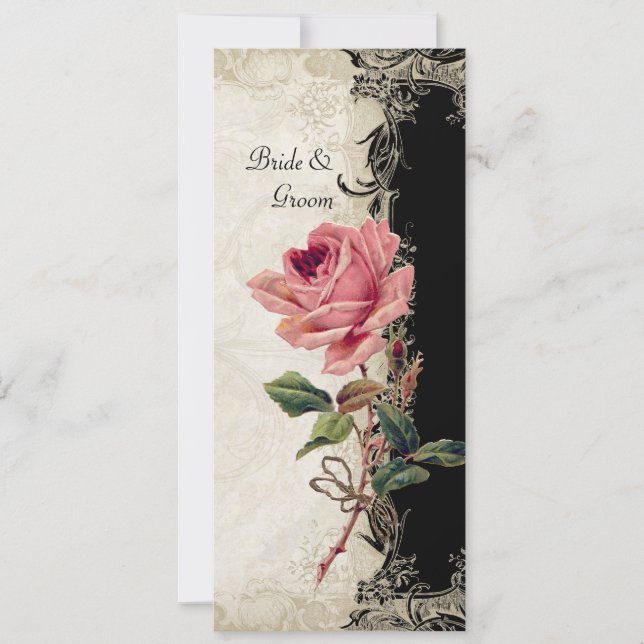 Invitation Style Vintage Rose noir n Crème dentelle (Devant)