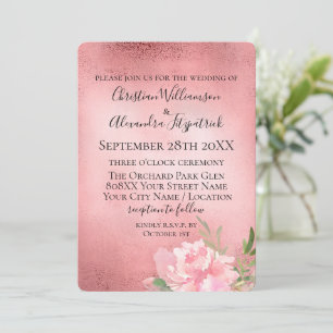 Invitation Style vintage Rose or et élégante Fleur rose