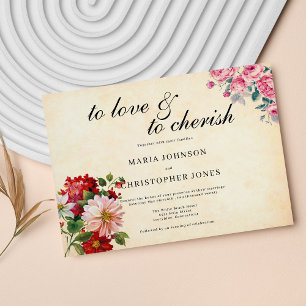 Invitation Style vintage rose rouge Floral noir mariage de sc