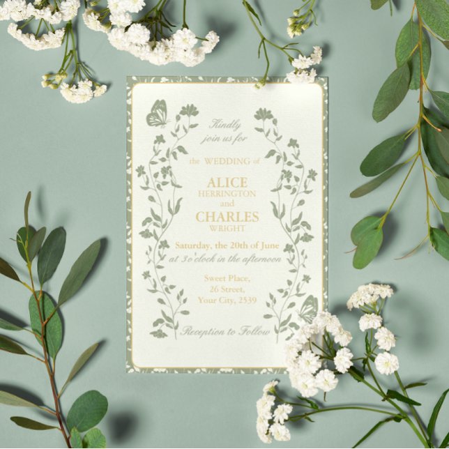 Invitation Style vintage Sage Green et crème Mariage (Créateur téléchargé)