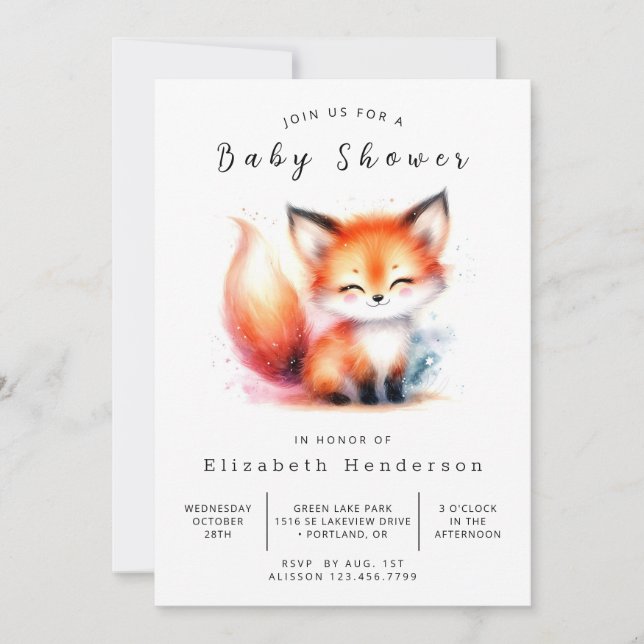 Invitation Style Woodland Look Fox Baby shower (Devant)