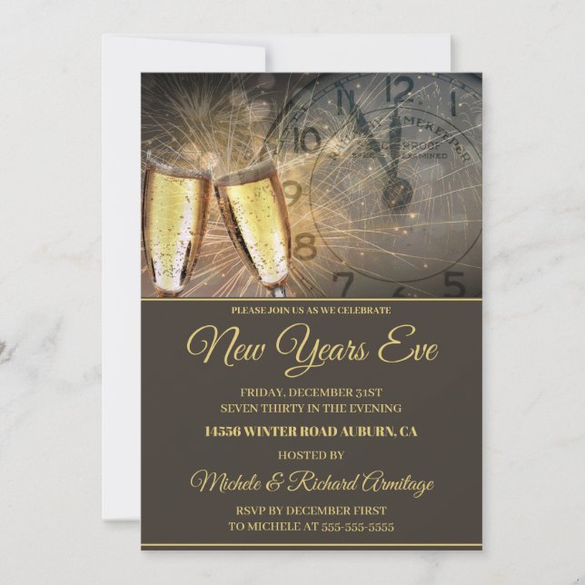 Invitation stylée de Nouvel An au Champagne et à l (Devant)