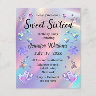 invitation stylée holographique pour sweet sixteen