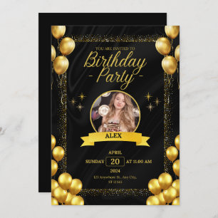 Invitation Styles tendance Black and Gold Anniversaire