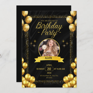 Invitation Styles tendance Black and Gold Anniversaire