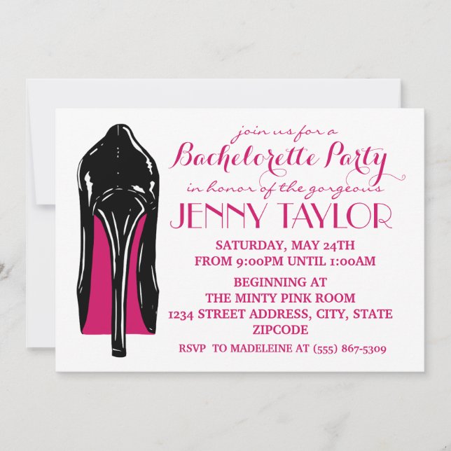 Invitation stylet de Bachelorette de talon haut (Devant)