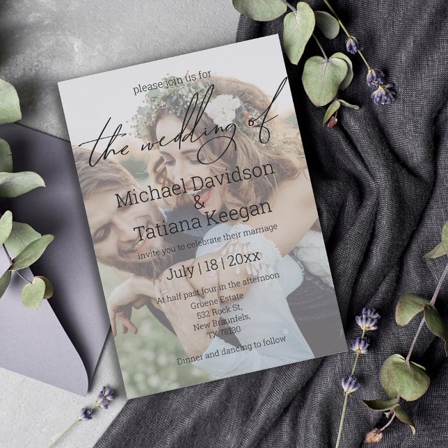 Invitation stylisé chic écriture photo délavée mariage (Créateur téléchargé)