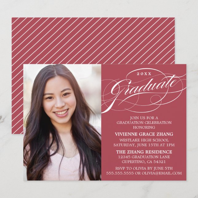 INVITATION STYLISE ÉLÉGANTE SCRIPT GRADUATE PARTITE INVITATIO (Devant / Derrière)