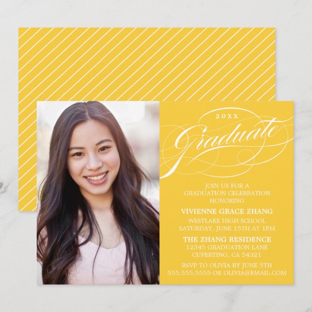 INVITATION STYLISE ÉLÉGANTE SCRIPT GRADUATE PARTITE INVITATIO (Devant / Derrière)