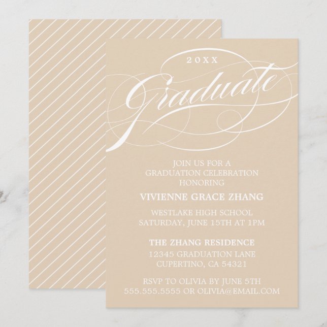 INVITATION STYLISE ÉLÉGANTE SCRIPT GRADUATE PARTITE INVITATIO (Devant / Derrière)