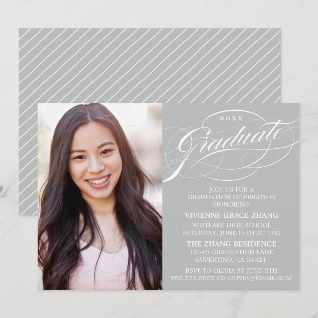 INVITATION STYLISE ÉLÉGANTE SCRIPT GRADUATE PARTITE INVITATIO (Devant / Derrière)