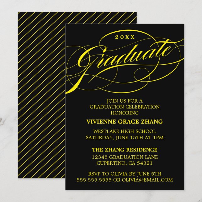 INVITATION STYLISE ÉLÉGANTE SCRIPT GRADUATE PARTITE INVITATIO (Devant / Derrière)