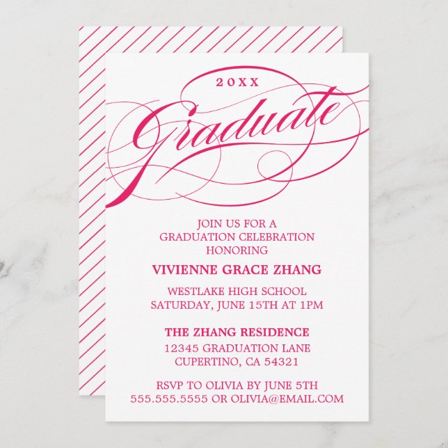 INVITATION STYLISE ÉLÉGANTE SCRIPT GRADUATE PARTITE INVITATIO (Devant / Derrière)