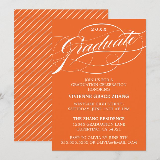 INVITATION STYLISE ÉLÉGANTE SCRIPT GRADUATE PARTITE INVITATIO (Devant / Derrière)