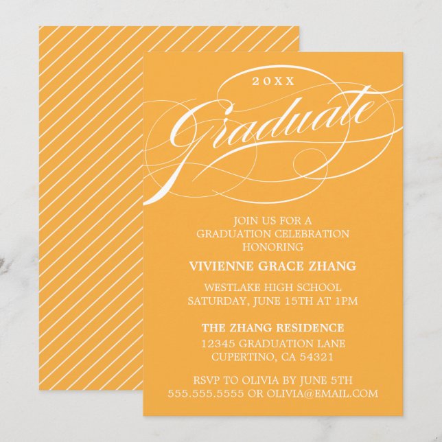 INVITATION STYLISE ÉLÉGANTE SCRIPT GRADUATE PARTITE INVITATIO (Devant / Derrière)