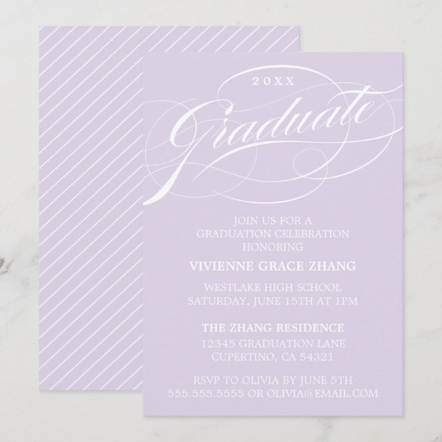 INVITATION STYLISE ÉLÉGANTE SCRIPT GRADUATE PARTITE INVITATIO (Devant / Derrière)